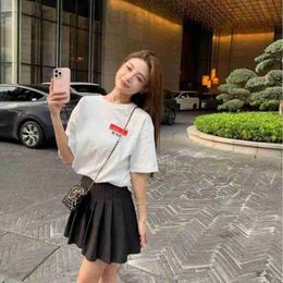 Women's T-Shirt Designer 2024 Spring/Summer Letter Printed Contrast Short sleeved T-shirt Womens Instagram Versatile Slimming and Ageing Reducing Cotton Top FPMI