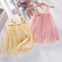 Girl's Dresses 1-6Y toddler girl daisy dress baby girl sheer princess birthday party dress floral summer sleeveless beach Tutu dress d240520