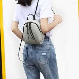 Backpack Mini Women PU Leather Shoulder Bags Solid Color Zipper Small Backpacks Simple Casual Student Bookbag Traveling