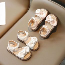 Elegant Girl Summer Sweet Bowtie Children Princess Dress Fashion Causal Open-toe Kids Pearl Walking Flat Sandals