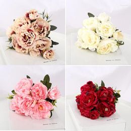 Decorative Flowers Multi-color Beautiful 5 Big Heads 2 Small Buds Retro Peony Fake Flower Silk Bouquet Family Wedding DIY Decoration Da