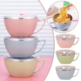 Bowls Stainless Steel Double-layer Ramen Noodles Bowl With Noodle Handle Anti-scalding Instant Fresh-keeping Lid Contai B8A4