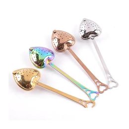 Coffee & Tea Tools Stainless Strainer Heart Shaped Infusers Teas Philtre Reusable Mesh Ball Spoon Steeper Handle Shower Spoons 0510 Jj Dhwdr