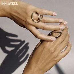 Cluster Rings FFLACELL 2024 Hop Punk Ring Wire Winding Trendy Gold Silver Colour Cross Geometric Simple Jewellery For Women