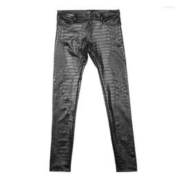 Mens Pants Mens Skinny Jeans Style 3d Printed PU Leather Crocodiles Skin Texture Fashion Punk Pencil Leggings Slim Fit Trousers