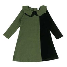 Girl's Dresses Girls dress velvet Coloured long sleeved childrens clothing girls dress childrens clothing double neckline dress green/black d240520