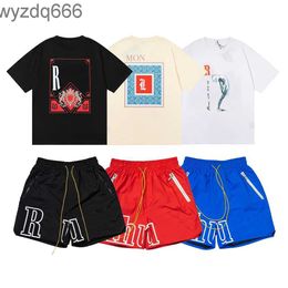 Mens Shorts t Shirt Tracksuits Designer Printing Letter Black White Grey Rainbow Colour Summer Fashion Cotton Cord Top Short Sleeve Size s m l xl 4D6X