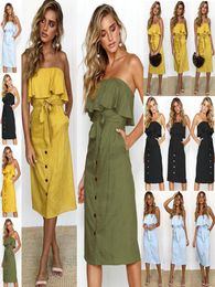 2018 new summer sexy dresses back wrap with off Shoulder button belt flounces dress for women9546830