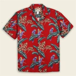 Mens Shirts Hawaii Tropical Style Parrot Print Short Sleeve Aloha Shirts Cuban Style Summer Plus Size Casual 240520