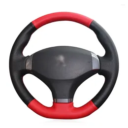 Steering Wheel Covers Hand-stitched Non-slip Durable Black Leather Car Cover For 408 Interior Accessories