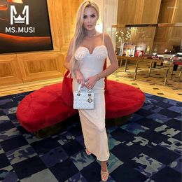 Casual Dresses MSMUSI 2024 Fashion Women Sexy Strap Floral Embellished Sequins Sleeveless Backless Bodycon Party Club Maxi Dress Long Gown