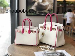 Luxury Bags BK Bags Genuine Bags White rose red Colour matching leather Sweet first layer cowhide women's Fashion