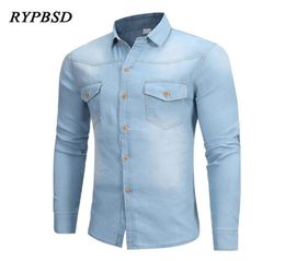 New Arrival British Washed Denim Shirt Men Long Sleeve Casual Slim Fit Camisa Masculina Dress Classic Light Blue Jean Shirt Men8467661