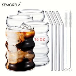 16OZ Drinking Glasses With Glass Straw 4pcs Set 350ML470ML Shaped Cups Beer Iced Coffee Tumbler Cup 240520