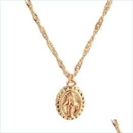 Pendant Necklaces Relius Vintage Virgin Mary Necklace Alloy Round Catholic Medallion Prayer Jewellery Gift For Men Woman Drop Delivery Dhqcz