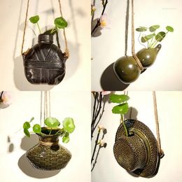 Vases Ceramic Hanging Vase Hydroponic Plant Small Flower Arrangement Creative Twine Wall Decoration Home Accessories