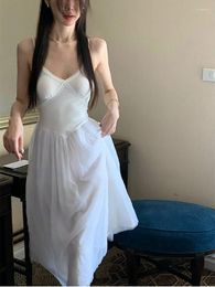 Casual Dresses 2024 Summer White Strap Midi Dress For Women Office Lady Sleeveless Sweety Beach Party Woman Korean Fashion