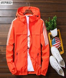 Windbreaker for Men Jacket Korean Casual Sports Outerwear Hooded Zipper Long Sleeve Stripe Mens Bomber Jacket Plus Size 5XL 2011113509342