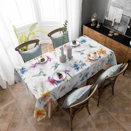 Table Cloth Bird Watercolour Flower Anti-scalding Thickened Waterproof Tablecloth Rectangular Round Cover Kitchen Furnishings