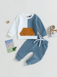 Clothing Sets Karuedoo Toddler Baby Boy Fall Winter Clothes Outfits Colour Block Crewneck Sweatshirt Pullover Top Jogger Pants Set (A-White
