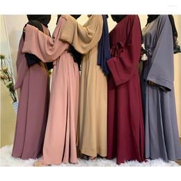 Ethnic Clothing Dubai Plain Abayas For Muslim Women Maxi Dress Eid Ramadan Turkey Arab Robe Belted Kaftan Islam Femme Musulmane Jalabiya