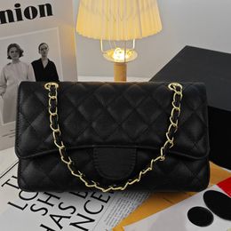 Designer bags High quality With original box Bag plaid flap caviar shoulder Handbag Gold Silver chain leather double letter Gold color buckle