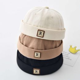 Vintage Baby Brimless Hat Spring Autumn Kids Toddler Cotton Docker Cap For Children Boys Girls R Letter Melon Caps L2405