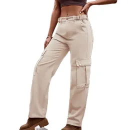 Women's Jeans 2024 Spring Cargo For Women Fashion Elastic Waist Loose Denim Straight Leg Pants Casual Female Trousers S-2XL
