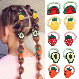 Hair Accessories Oaoleer 10 pieces/set cute cartoon animal fruit elastic hair band childrens and girls avocado rubber small ponytail d240521