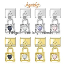 Charms Hapiship 2024 Women New Fashion Lock Shiny Cz Italian Charm Links Fit 9Mm Stainless Steel Bracelet Jewelry Diy Making Dj1031 Dr Otuz0