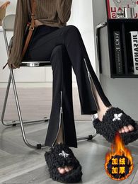 Women's Pants Slit Black Flare For Women Trousers Korean Style Casual Office Lady Female High Waist Long Bell Bottom