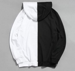 long sleeve mens hoodies hood half black half white cool plain hoodies patchwork cotton sweatshirt male fashion6292154