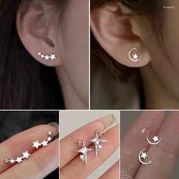 Stud Earrings Simple Star Moon For Women Silver Color Cute Earings Teen Ear Piercing Jewelry Gift Pendientes Mujer