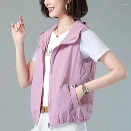 Women's Vests Women Hooded Sun-Proof Vest 2024 Spring Summer Casual Sleeveless Female Thin Waistcoat Jackets Short Ladies Top Outerwea