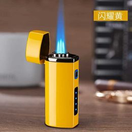 Lighters Metal USB Three Torch Transmission LED Jet Cigar Light Three Nozzles Turbo Windproof Cigar Light Accessories Mens Gift S24513