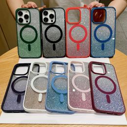 Premium Magnetic Transparent Sparkle Glitter Case for Iphone 15 Clear Protective Cover with Strong Adsorption