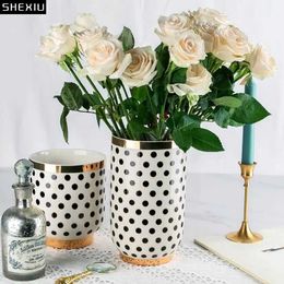 Vases Modern ceramic polka dot layout container gold-plated boundary hydroponic vase living room countertop decoration J240515