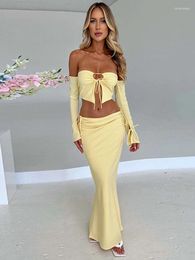 Work Dresses Avrilyaan Strapless Backless Sexy Two Piece Set 2024 Lace Up Top Long Skirt Women Elegant Evening Party 2