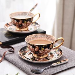 Cups Saucers Black Coffee Cup Dish European Bone Hand Painted Gold Chain 220ml Tea Set Creative Gift
