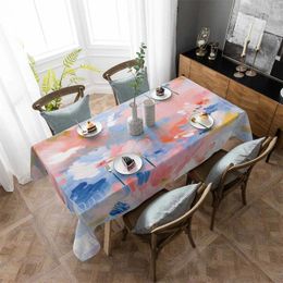 Table Cloth Abstract Flower Oil Painting Art Blue And Pink Anti-scalding Waterproof Tablecloth Rectangular Round Cover Furnishings