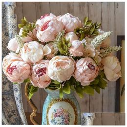 Decorative Flowers & Wreaths European Style Fake Artificial Peony Silk Party For Home El Wedding Office Garden Decor Rose Drop Deliver Dhzod