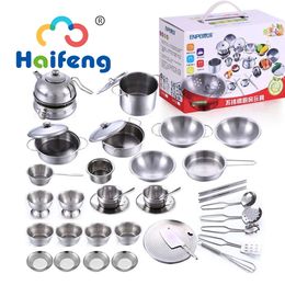 25Pcs Children Stainless Steel Pretend Play Food Kitchen Cookware Set Toy Mini Cooking Game Pot Shovel Tinplate Kid Kitchen Toy 240507