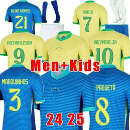 BraziLS Soccer Jersey 2024 Copa America Cup NEYMAR VINI JR Kids Kit Sets 2025 BRasIL National Team Football Shirt 24/25 Home Away Player Version 4XL RODRYGO MARTINELLI