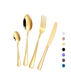 Laser Logo Restaurant Flatware Set Spoons Fork Knife Stainless Steel Gold Cutlery For Gifts Factory Direct s4731213