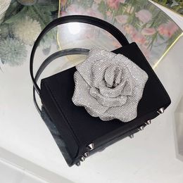 24 French style small square bag ins same rose diamond flower gift box bag inlaid with diamond satin handbag for women 240520