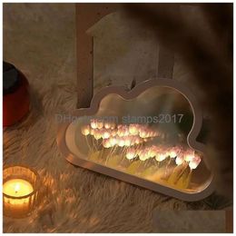 Mirrors Diy Night Light Mirror Cloud Shape Tip Lamp Creative P O Frame For Girl Bedroom Ornaments Handmade Birthday Gift Drop Delive Dhmgn