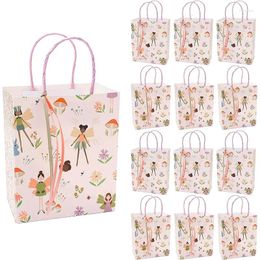 Gift Wrap 12Pcs Woodland Fairy Birthday Party Paper Bags With Ribbon Decorations Girls Baby Shower Tea Candy Bag