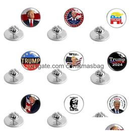 Other Festive & Party Supplies 25Mm Trump Crystal Glass Clothing Brooches 2024 American Election Metal Badge Pins Drop Delivery Home G Dhafc