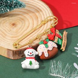 Brooches Christmas Acrylic Brooch Santa Claus Snow Elk Bells Cute Cartoon Pendant Pins Girls Fashion Jewellery Dress Clip Accessories Gifts