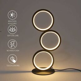 Lamps Shades Dimming Table Lamp Intelligent Touch Ring Night Light Bedroom Simple Modern Living Room Lamp Monochrome Circle DeskTable Lamp Y240520XPMF